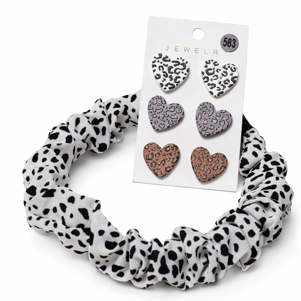 Leopard Print Headband and Heart Earrings Set